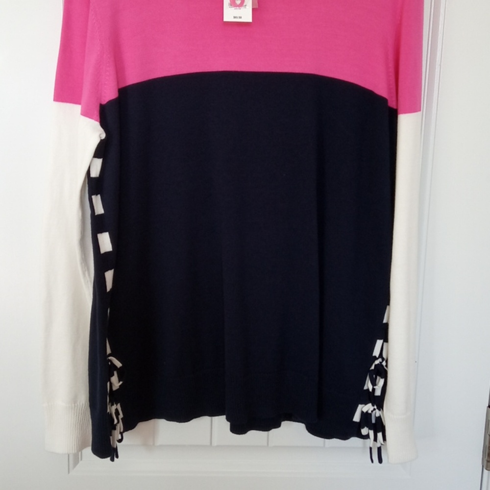 Crown & Ivy Short Sleeve Colorblock Knit Sweater XL Pink Navy NWT - Picture 6 of 11